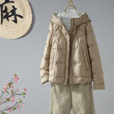 Autumn And Winter New Korean Version Loose White Duck Velvet Hooded Down Jacket Female Casual Fashion Warm Long Sleeve Short Coat-Outfit