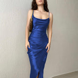 Dress Women 2022 Sexy Satin Slit Irregular Dress Fashion Sleeveless Sling Backless Party Dress Elegant Commute