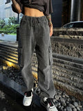 Women's Jeans Casual Straight Cargo Jeans Vintage BF Denim Harajuku Y2K Streetwear High Waist Baggy Pocket