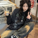 Letter Print Tshirts for Women Y2k Aesthetic Loose Autumn Tees 2024 Ropa Mujer Hiphop Casual Black All Match