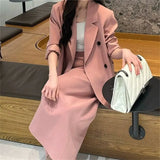 Zingj Version Suit Female Pink Suit Jacket Tea To Wear A Skirt Capable Temperament New Two Korean