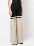 Fashion Autumn 2025 New High Waist Elastic Elastic Stitching Suit Pants Horn Show Thin Casual Pants
