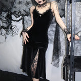 Lace Spliced Dark Wind Suspender Dress Women's Summer New Sexy Fishtail
