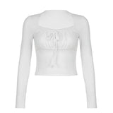 Lace Trim Stitching Square Neck Long Sleeve TeeOutfit
