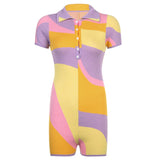 Women Skinny Playsuits Plaid Long Sleeve Button Up Shorts Jumpsuits 2022 Summer Sexy Night Club Party One Piece