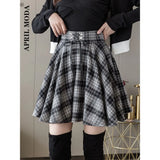 Punk Harajuku Women Skirt Plaid Print Lace Up Hip Hop Winter Casual Green Grey Red Goth Pleated Woolen Skater