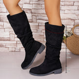 Autumn New Large Autumn Winter Folded Flat Bottom Western Cowboy Boots Long Boots Coarse And Thin