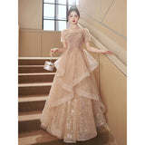 Evening Dress Women 2025 New Banquet Temperament Light Luxury Small High-End Champagne Style Lead The Annual Meeting Art