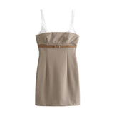 Sling Splicing Short Dress Commuter Assembly Woman 2025 New