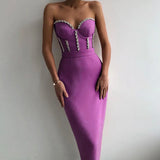 Bandage Dress for New Year 2022 Women Purple Bandage Dress Summer Strapless Sexy Party Dress Evening Club