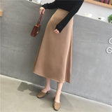 Elegant Office Lady Quality Glossy Satin Skirt Plain Shiny Fashion Solid High Waist Female