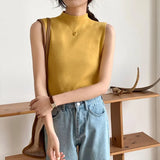 Knitted Top Summer Turtleneck Tank top Women camisole Blouse Sleeveless Slim Top Female sleveless t-shirt Vest Casual