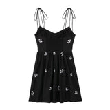 Summer Women's New Sexy Pure Desire Black Flower Embroidery Sling