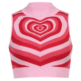 Heart Sleeveless Knitted Crop Top Sweater Vest Summer Pink Casual 90s Pullover Knitwear Fashion Streetwear
