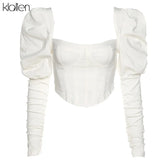 2021 Spring Fashion Elegant Puff Sleeve Square Collar T Shirt Women Skinny Casual Streetwear Crop Corset Top