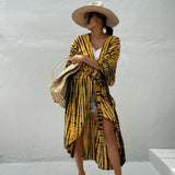 Sexy Black Retro Striped Batwing Sleeve Self Belted Plus Size Long Kimono Tunic Women Tops and Blouses Shirts