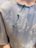 Chinese Style Disc Button Retro Women's Dress Imitation Silk Short-Sleeved T-Shirt Summer Imitation Mulberry Silk