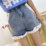 Lolita Denim Shorts Summer Women High Waist Sweet Side Ruffles Bow Harajuku Jeans Girl Simple Casual Hot Y2k Short