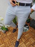 Autumn New Business Casual Striped Printed Pencil Pants For Men Mid Waist Long Pants Streetwear Fashion Men's Slim