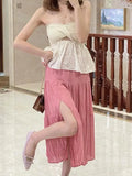 Knot Front Knit Embroidered Tube Top- Outfit