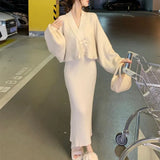 Zingj Autumn And Winter New Gentle Wind Design Sense Fashion Girl Dress Sweater Cardigan Coat Skirt Knitting-Outfit
