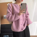 Zingj New Loose And Comfortable Round Collar Long Sleeve Solid Color Sweater Coat Female Korean Soft Waxy Knit Cardigan Jacket Female-Outfit