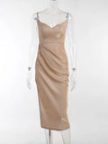 Y2K Sequin Women High Split Midi Cami Dress Sleeveless Summer Bright Sexy Fashion Party Prom Female Clothing New
