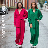 2021 Green Pants Floor Length Trousers Elastic High Waist Straight Pants Fashion