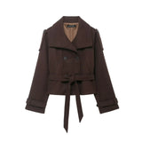 Women's Solid Color Coat 2025 Spring Commuter Leisure Buckle Dress Short Long-Sleeved Round-Neck