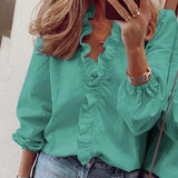 Boho Floral Print Slim Shirt Office Lady Retro Tops Women Casual Short Sleeve Sexy V-neck Ruffles Blouse 2020