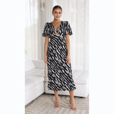 Zingj Fresh And Sweet Wind Print V-Neck A Word Long Dress