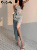 Casual Jeans Skirts Womens 2022 Side Slit Sexy Long Denim Skirt High Waist Summer Vintage A Line Skirts For Women