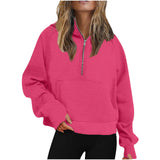 Autumn And Winter New Ladies Scuba Sports Semi-Zipper Yoga Clothes Loose Short Hooded Sweater