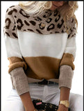 Leopard-Print Round-Neck Casual Sweater Autumn And Winter New Women's Knitted Shirt Women's Long-Sleeved Bottom