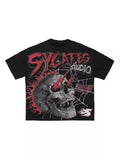 New Skull Print Mode Short-Sleeved Round-Collar Street Wash Hip-Hop Fashion Brand Retro Loose
