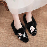 Zingj Women's Slippers Wear Wool Shoes New Embroidered Home Outdoor Fashion Golden Velvet Women's Shoes Half