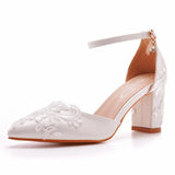 Cm Square Thick Heel Sharp In The Hollow Sandals Spring Square Side Light Female Shoes White Lace Net Bride High