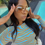 Women Long Sleeve Striped Autumn Winter O Neck Skinny Streetwear Backelss Bodysuit Romper Playsuit 2021 Fall