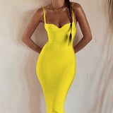 Bandage Dress Summer Women Sexy Strap Backless Bodycon Dress 2022 Female Orange Midi Evening Club Party Dresses