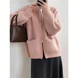 Zipper Solid Color Design Sense Cardigan Girl 2024 Autumn And Spring New Korean Style Loose Casual Knitted Shirt