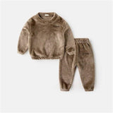 New Winter Baby Boy Girl Thicken Pajamas Set Flannel Toddler Child Warm Pure Color Sleepwear Kids Home Suit