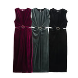 Women's Clothing 2025 New Elegant Sleeveless Buckle Embellishable Velvet Fande