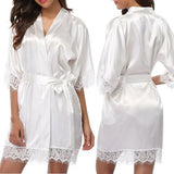 Women Night Gown Satin Robe Bathrobe Satin Nightgown Halt Sleeve Pajamas Lingerie Night Mini Dress Lace Sexy Sleepwear hot