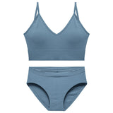 Lingerie Seamless Tops Set Low-waist Panties Women Wireless Underwear Suit Soft Padded Bras Set Backless Bralette
