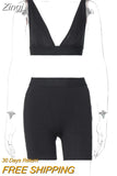 2023 Sleeveless V-Neck Sexy Crop Tank Top Biker Shorts 2 Piece Set Summer Autumn Women Fashion Streetwear