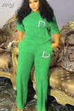 Women New Fashion Letter Printed 2 Piece Sets Short Sleeve Tops+High Waist Pants Suit Ladies Matching Casual Outfits