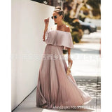 Zingj / Summer 2023 New Women's Sexy One-Line Collar Off-Shoulder Fold Chiffon Dress