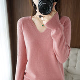 Sweaters Women Casual V-neck Solid Jumpers Pullovers Spring Autumn Womens Sweater Cashmere Knitwear Bottoming