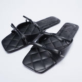 ZAR Brand Slippers Women Summer Luxury 2022 New Fashion One Word Buckle Bow Flat-Heeled Beach Sandals Plus Size 41