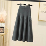 Color Simple Knitted Skirt Women'S Stretch High Waist Sweater Long Pleated Skirts 2021 Korean Wild Autumn Winter